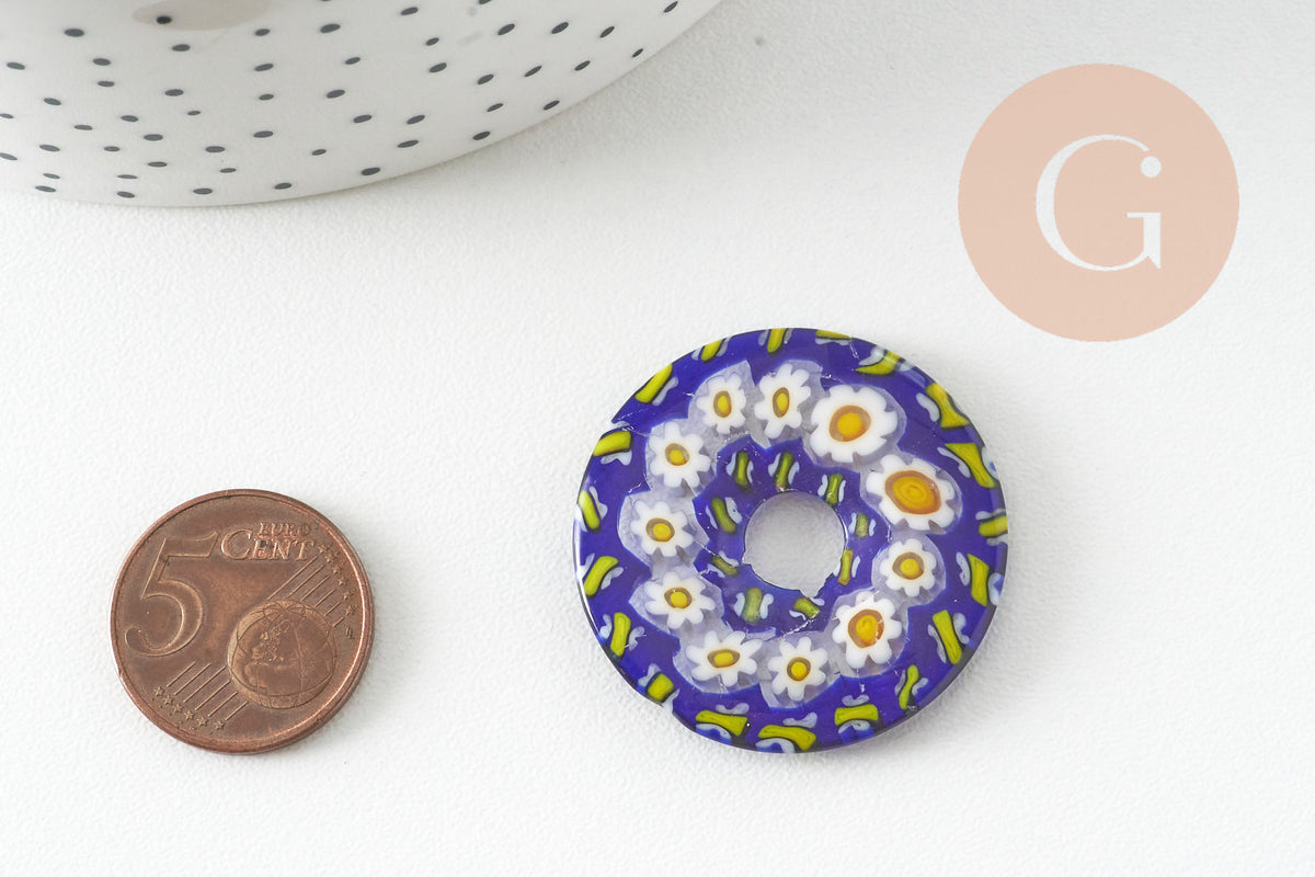 Pendentif donut millefiori murano multicolore 29-39mm x1 (G1451)-Breloques et pendentifs-Gingerlily Perles