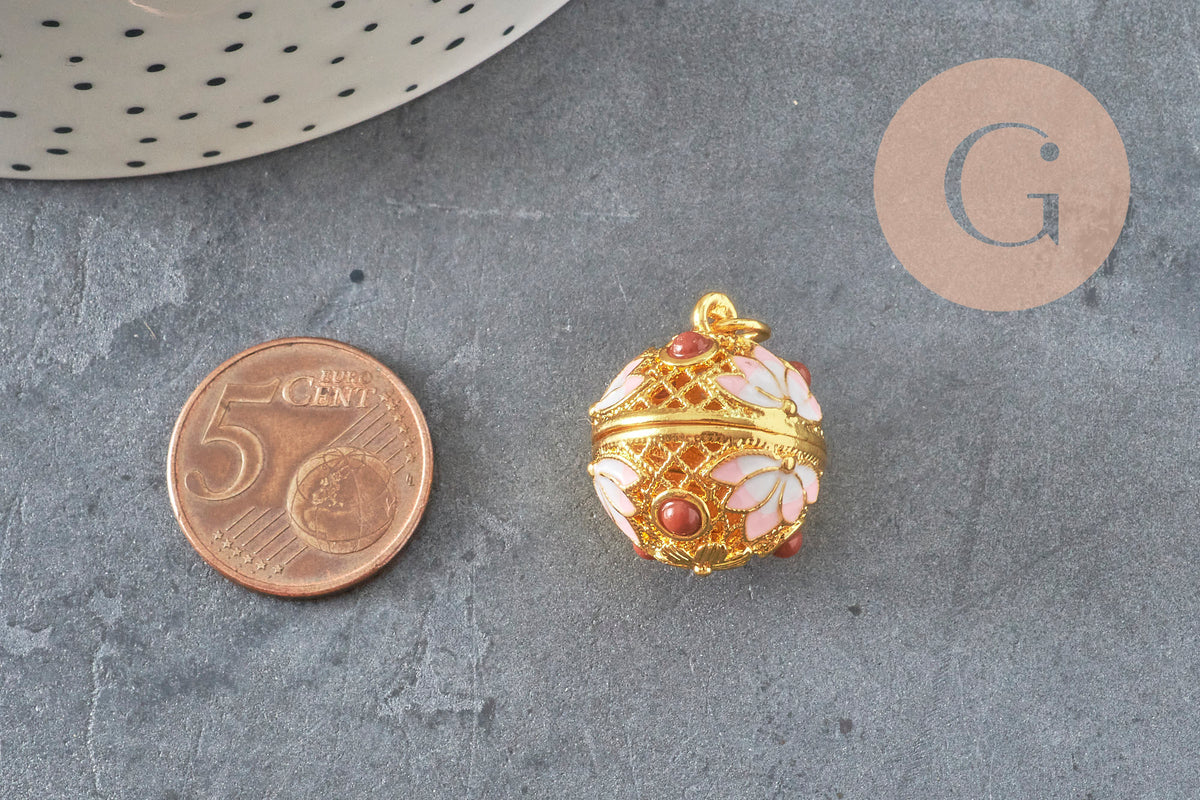 Pendentif cage pour bola harmonie doré émaillé 22mm, x1 (G3707)-Breloques et pendentifs-Gingerlily Perles