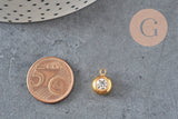 Pendentif rond acier doré 24 carats cristal blanc, pendentif doré cristal, 12mm, x1 (G4835)-Breloques et pendentifs-Gingerlily Perles