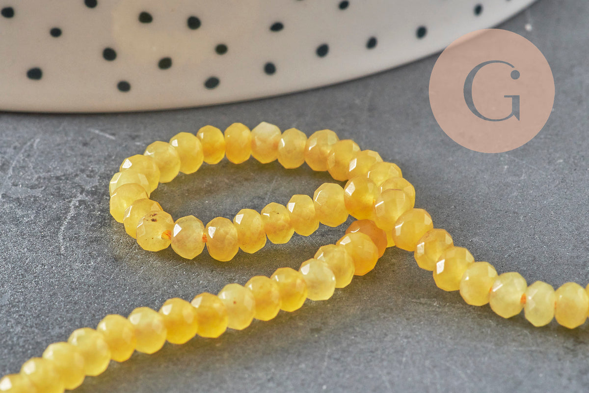 Perle abacus jade naturel teinté jaune facetté 4x2mm, x1 fil 36cm (G1710)-Perles-Gingerlily Perles