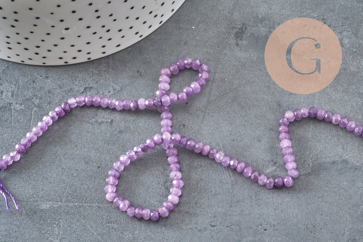 Cuentas de jade violeta, facetadas, naturales, jade, piedra, 5 x 3 mm, hilo de 35 cm, x1 (G1704)