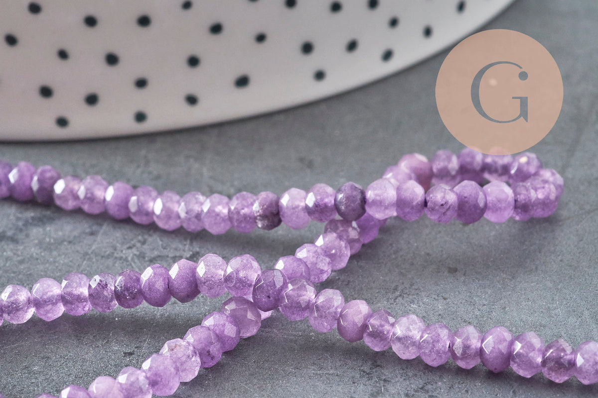 Cuentas de jade violeta, facetadas, naturales, jade, piedra, 5 x 3 mm, hilo de 35 cm, x1 (G1704)