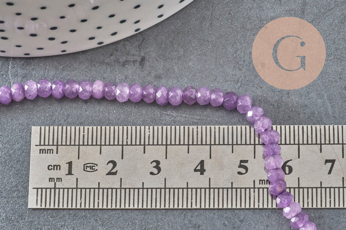 Cuentas de jade violeta, facetadas, naturales, jade, piedra, 5 x 3 mm, hilo de 35 cm, x1 (G1704)