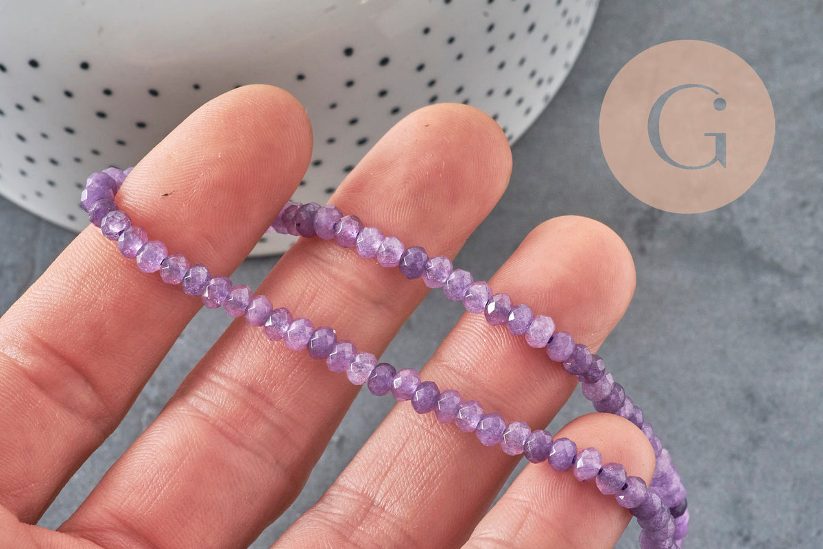 Cuentas de jade violeta, facetadas, naturales, jade, piedra, 5 x 3 mm, hilo de 35 cm, x1 (G1704)
