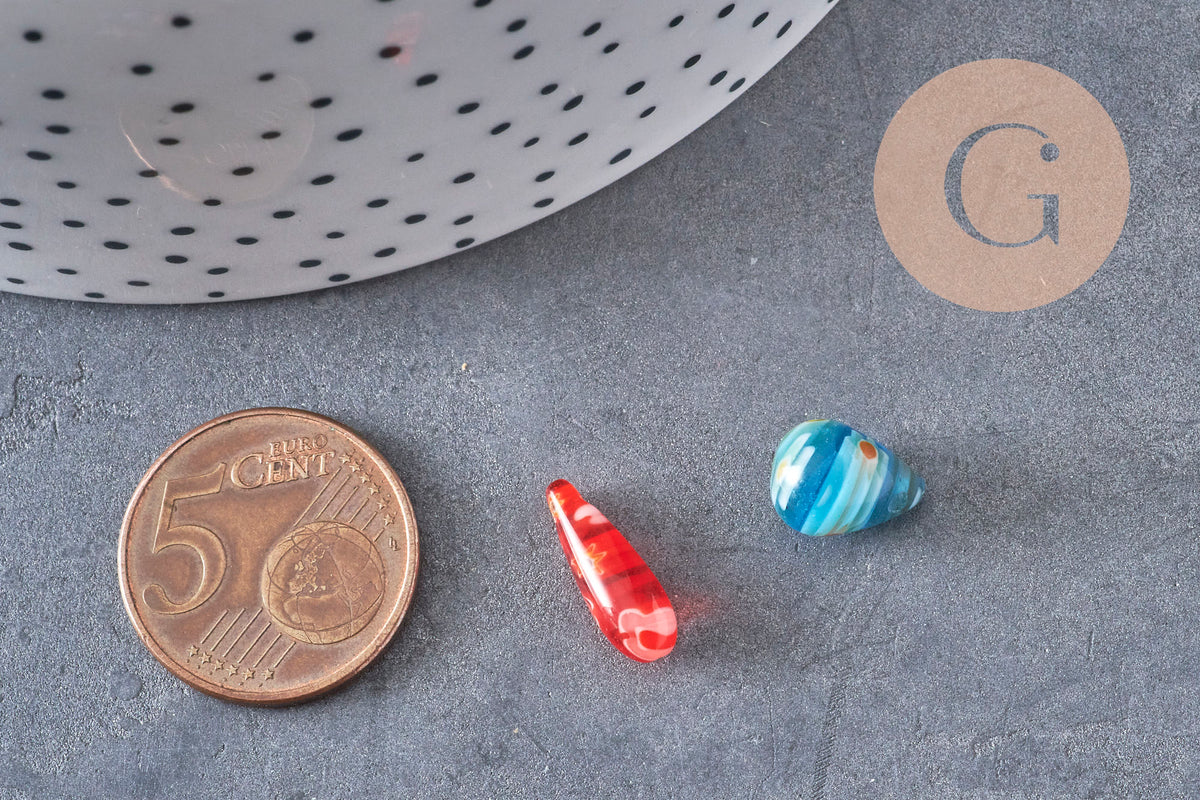 Millefiori glass drop beads 10-17mm, handmade glass beads for jewelry making, x5 (G1943)