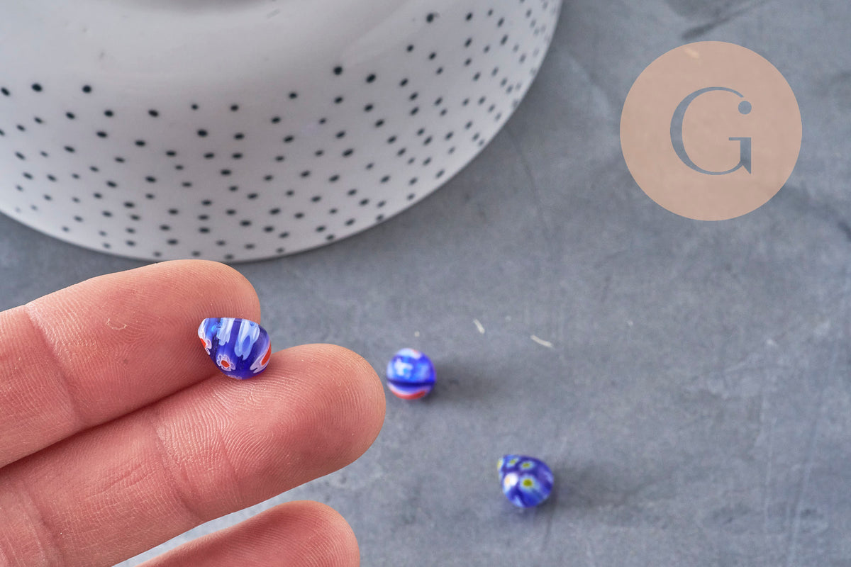 Millefiori glass drop beads 10-17mm, handmade glass beads for jewelry making, x5 (G1943)