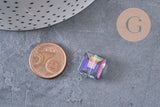 12mm faceted iridescent square glass bead, x5 beads (G9076)