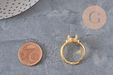 Anillo ajustable con cabujón de circonita de 17 mm, latón bañado en oro, x1 (G3959)