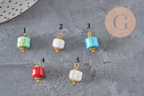 Natural stone charm pendant, gold-plated zamak 14.5mm, x1 (G7302)