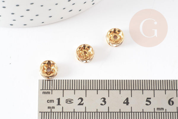 Rondelle fer doré zircon grade B 8mm, perles dorées, perle intercalaire, perle disque, x10 (G5739)