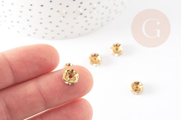 Rondelle fer doré zircon grade B 8mm, perles dorées, perle intercalaire, perle disque, x10 (G5739)