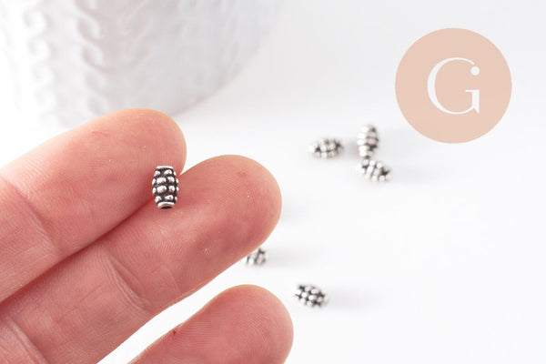 Rondelle ovale texture argent vieilli,perle argentée sans nickel,perle intercalaire, 7mm, x 10 (G2129)