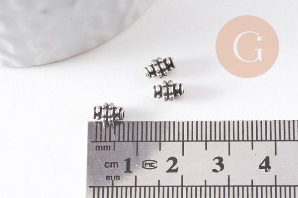 Rondelle ovale texture argent vieilli,perle argentée sans nickel,perle intercalaire, 7mm, x 10 (G2129)