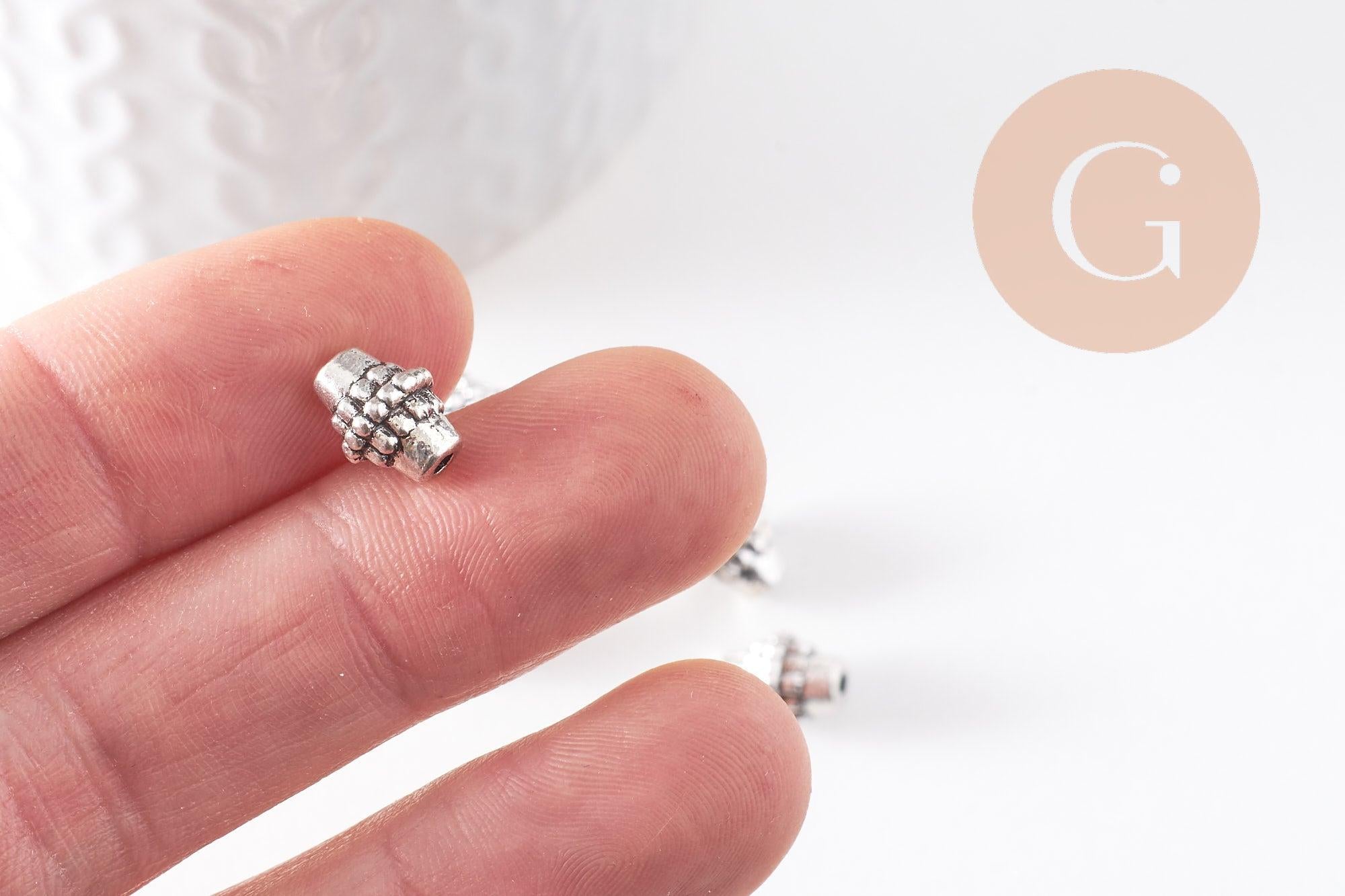 Rondelle ovale texture argent vieilli,sans nickel,perle intercalaire, 10mm, x10 (G1771)