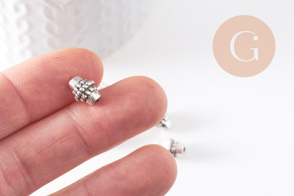 Rondelle ovale texture argent vieilli,sans nickel,perle intercalaire, 10mm, x10 (G1771)