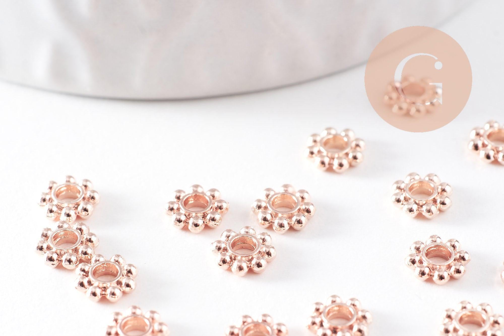 Rondelles fleurs intercalaire zamac or rose 5mm, x50 (G1369)