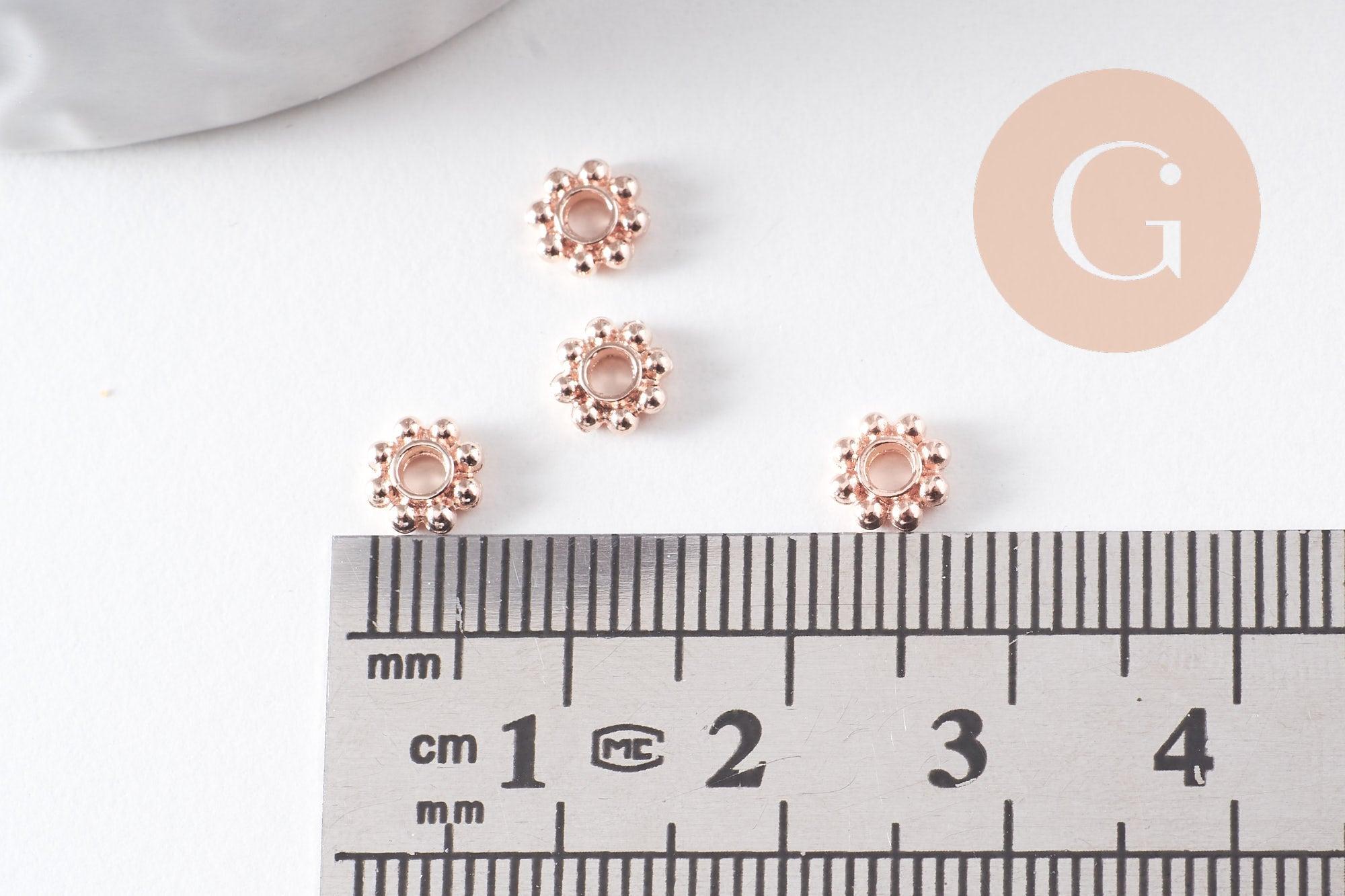 Rondelles fleurs intercalaire zamac or rose 5mm, x50 (G1369)