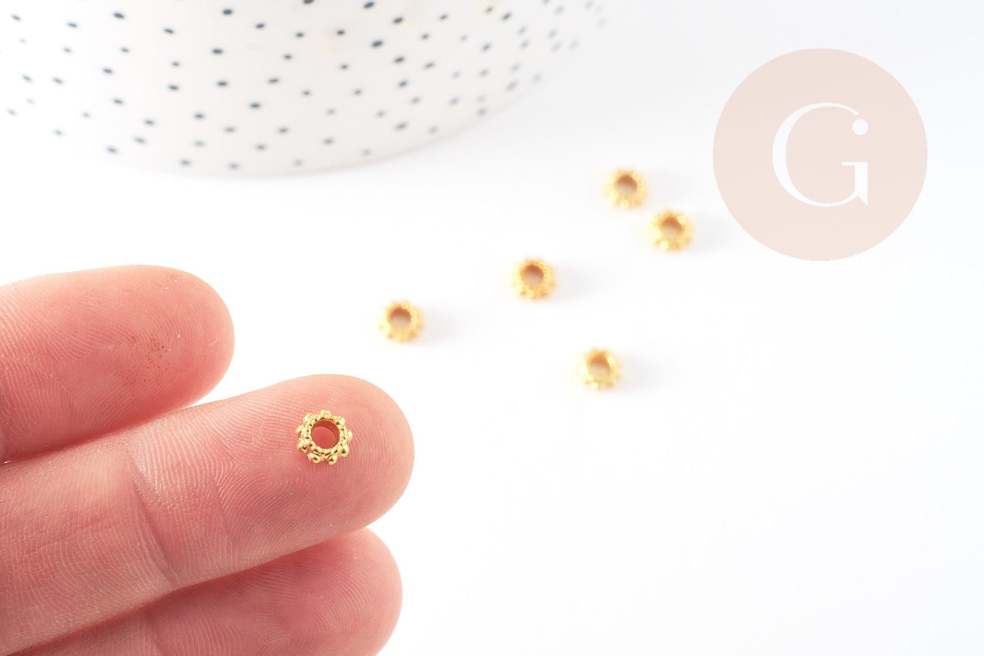 rondelles fleurs laiton doré 6mm, perles dorées, perles intercalaires, x50 (G5650)