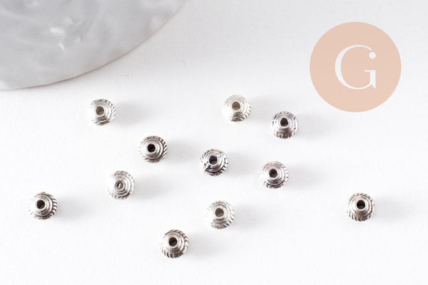 Rondelles intercalaires gravées zamac argent vieilli 3mm, x20 (G0959)