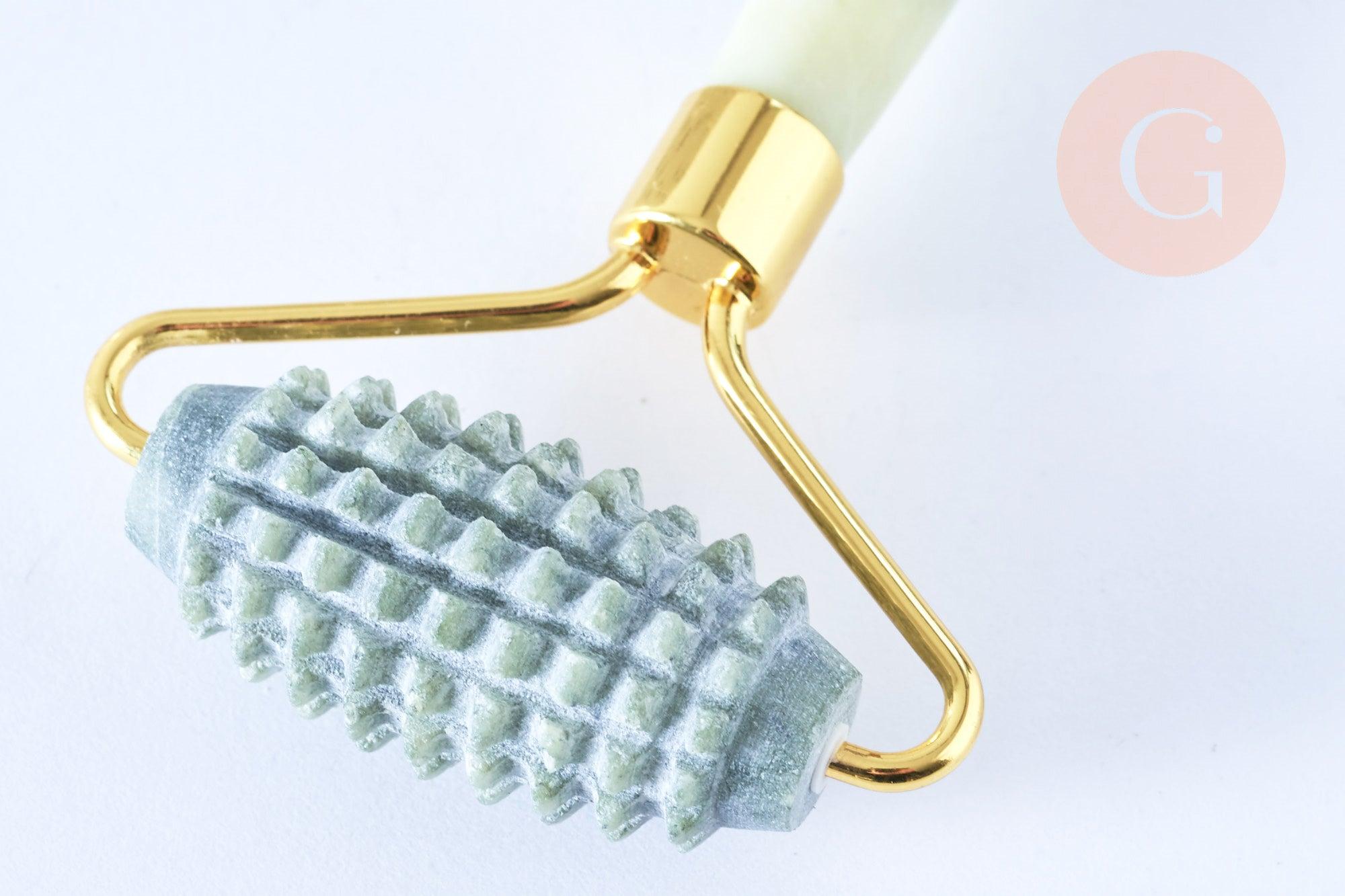 Rouleau de massage jade naturelle support or doré 14,3mm,outil auto-massage, x1 G7238