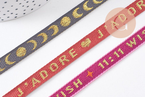 Ruban brodé texte lunes 11:11 10mm, x1 mètre (G10268)