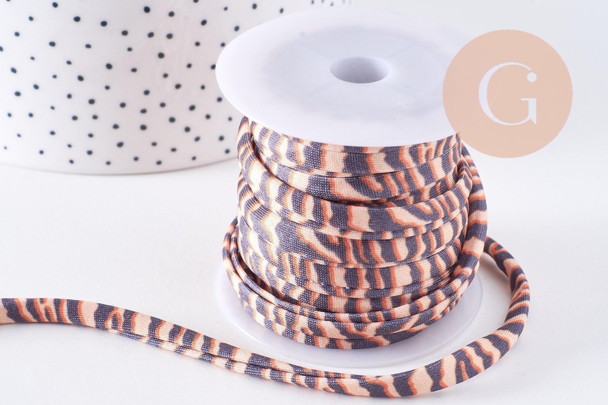 Ruban cordon élastique polyester motif Léopard marron beige 5mm, x 1 Mètre (G7070)