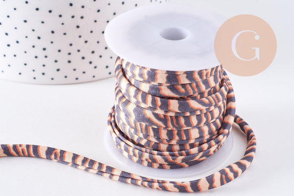 Ruban cordon élastique polyester motif Léopard marron beige 5mm, x 1 Mètre (G7070)