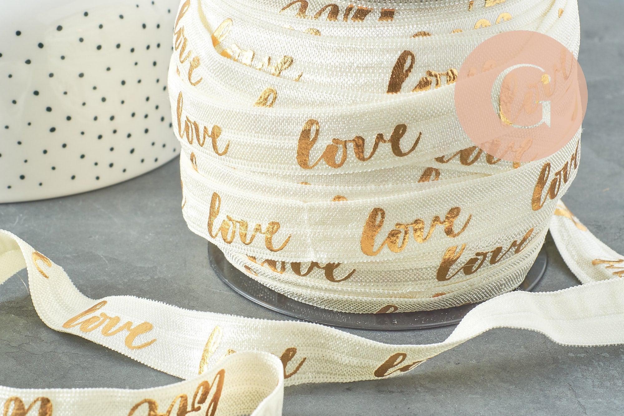 Ruban élastique écru or LOVE EFJF 16mm, x1 mètre (G1286)