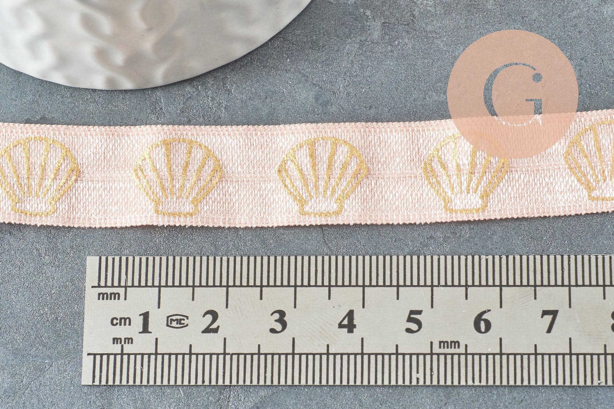 Ruban élastique rose clair or coquillage 16mm, 1/5/10 Mètres G2071