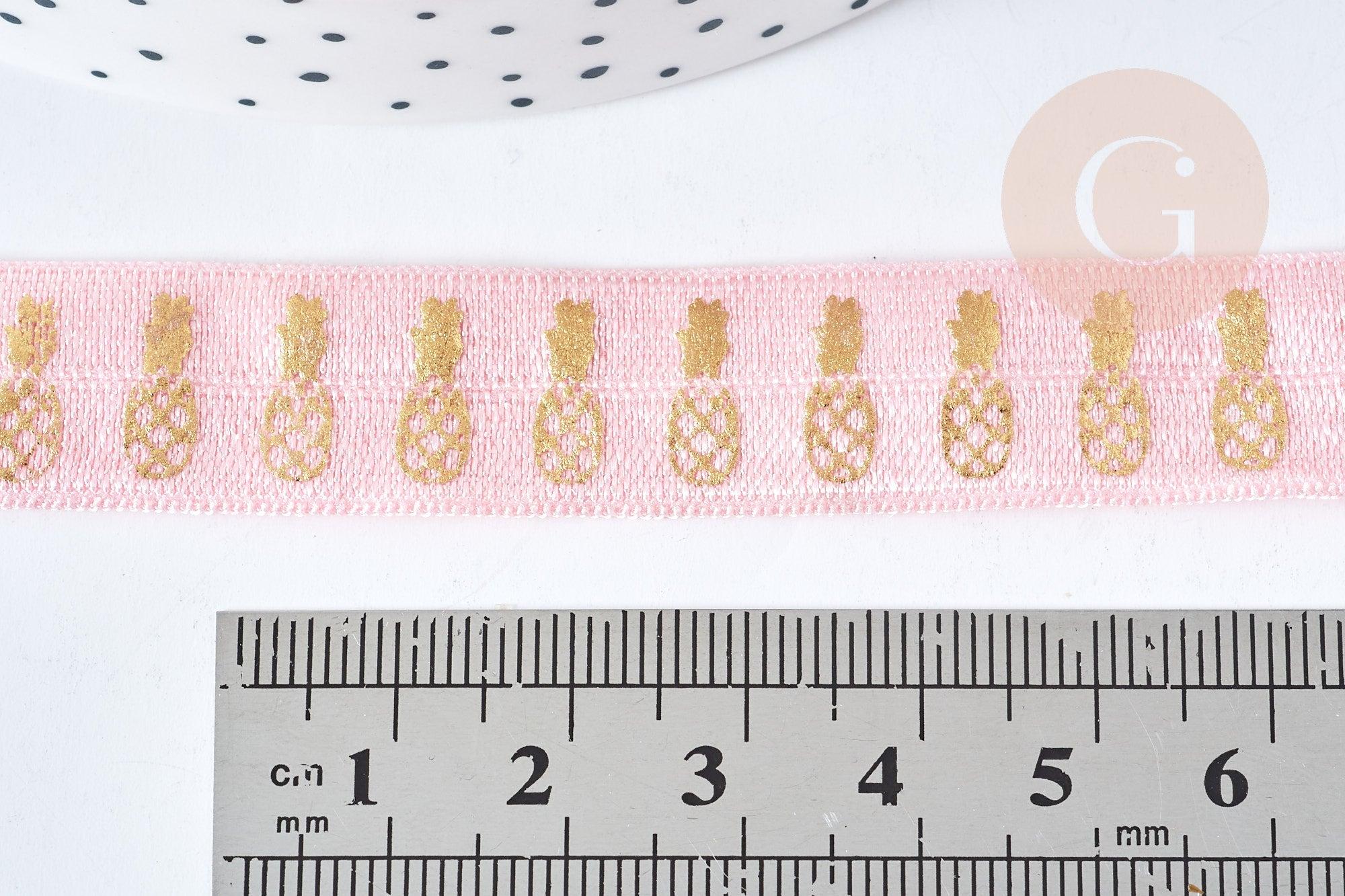EP- Ruban élastique rose doré ananas EFJF 16mm,1/5/10 Mètres G8307