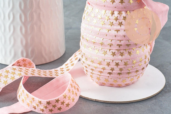 Ruban élastique rose étoile or EFJF, bracelet EVJF,16mm, 1/5/10 Mètres G8240