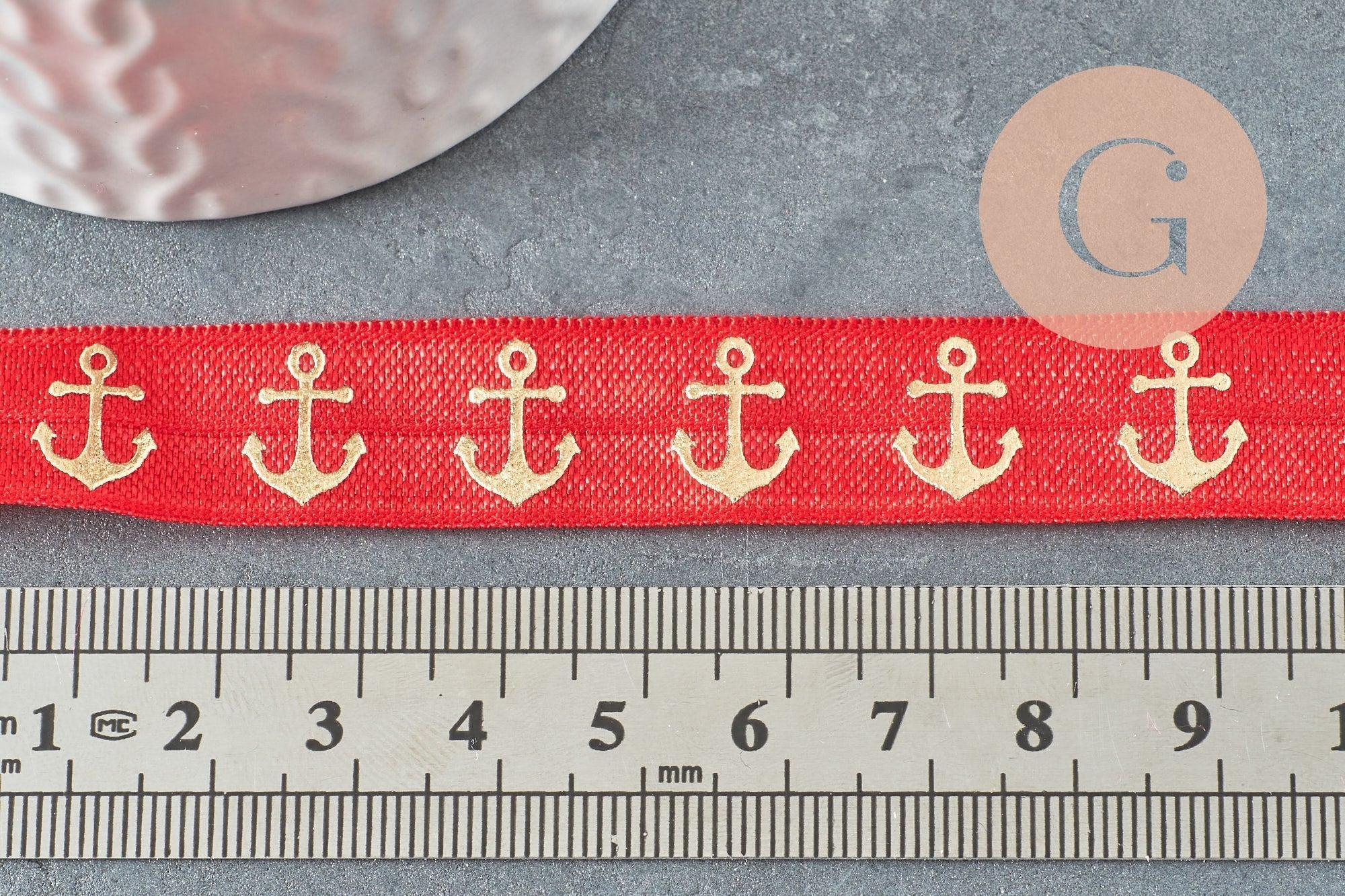 Ruban élastique rouge ancre or EFJF 16mm,1 mètre-G2162