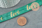Ruban élastique vert or LOVE EFJF 16mm, x1 mètre (G3759)