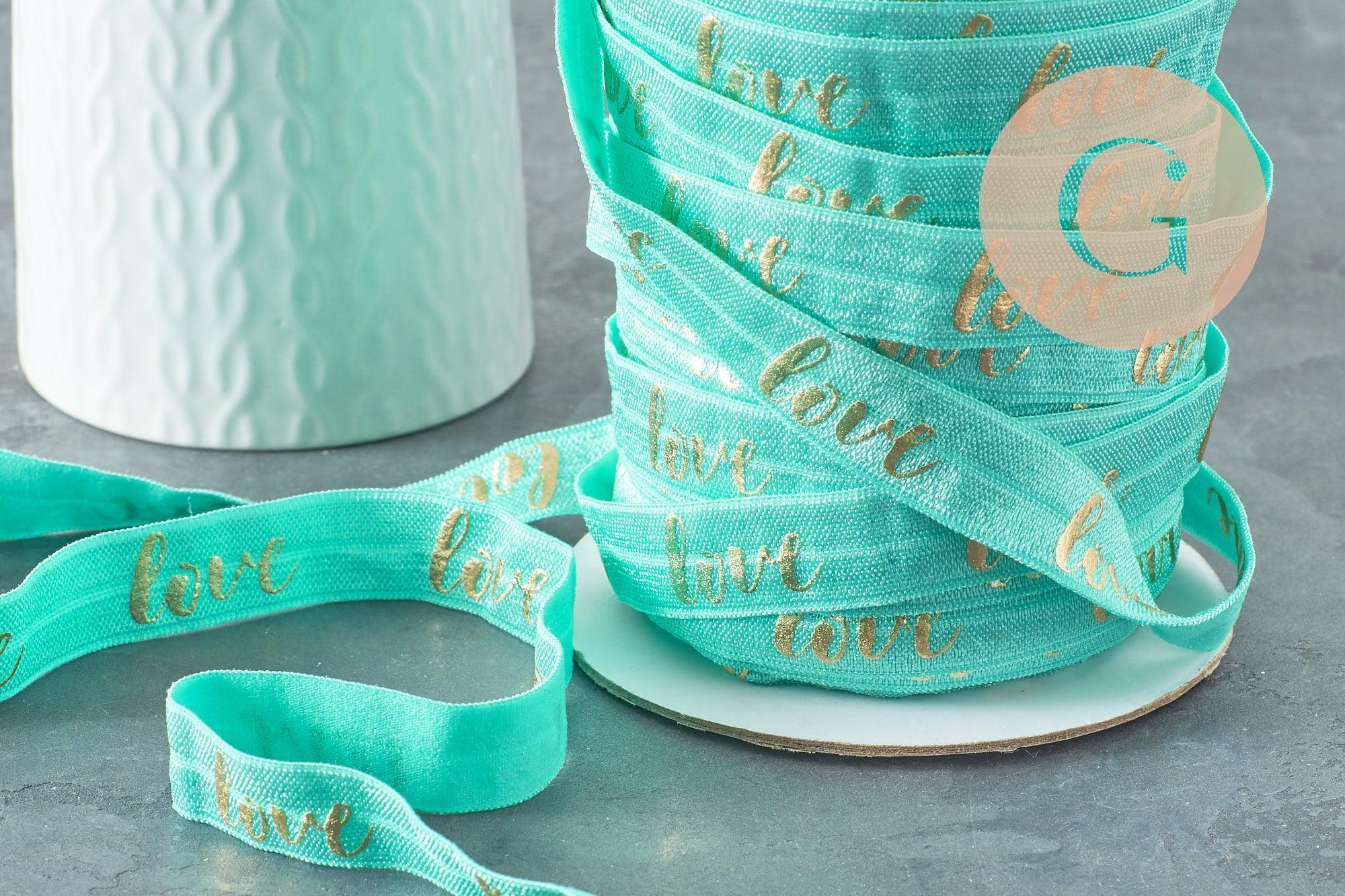 Ruban élastique vert or LOVE EFJF, bracelet EVJF,16mm,1 mètre x1 G2141