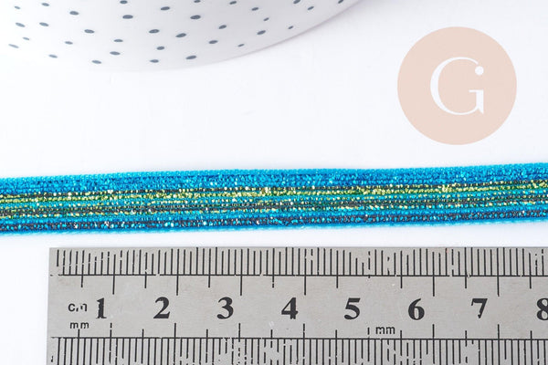 Ruban plat à paillettes polyester nylon bleu 9.5-10mm, fabrication bijoux, x1 Mètre G8907