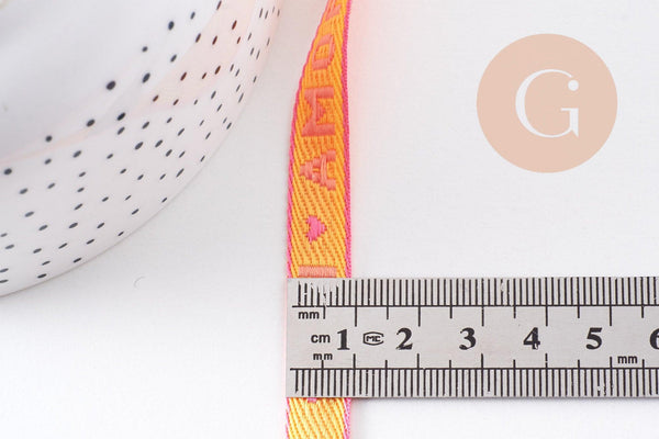Ruban texte Amour 10mm, un ruban brodé de qualité pour travaux de couture ou création de bijoux, x1 mètre (G10418)
