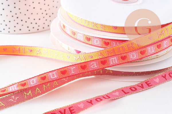 Ruban texte Amour 10mm, un ruban brodé de qualité pour travaux de couture ou création de bijoux, x1 mètre (G10418)