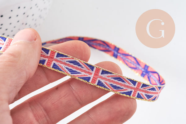 Ruban texte drapeaux pays 10mm, un ruban brodé de qualité pour travaux de couture ou création de bijoux, x1 mètre (G10831)