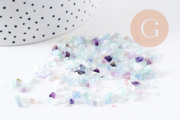 Sable chips pierre fluorite naturelle 3~10mm non percé, x20gr (G0233)