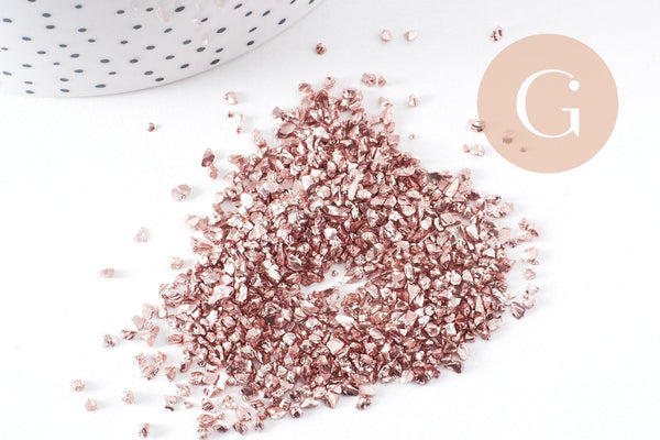 Sable chips verre rose beige métallisé 2-7mm non percé, x10gr (G1461)