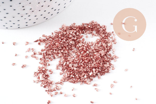 Sable chips verre rose beige métallisé 2-7mm non percé, x10gr (G1461)