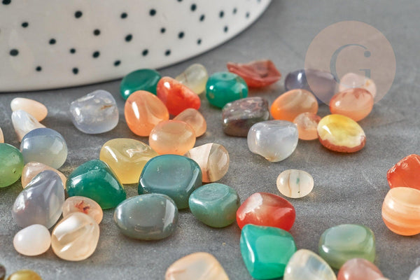 Sable pierre agate naturelle multicolore brute roulée 4~10mm non percé, x20gr (G1528)