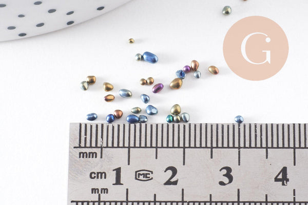 Sable verre multicolore irisé chips mineral 1-4mm non percé, x10gr (G1936)