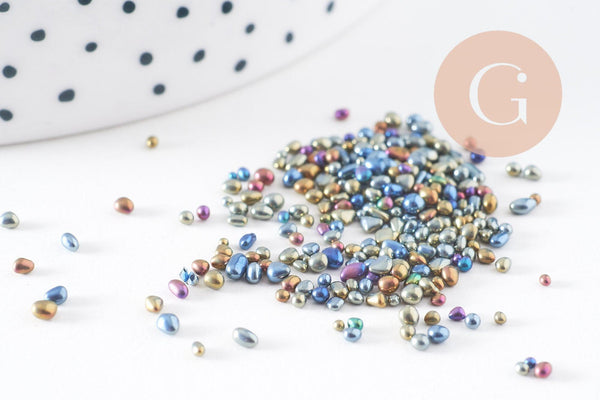 Sable verre multicolore irisé chips mineral 1-4mm non percé, x10gr (G1936)