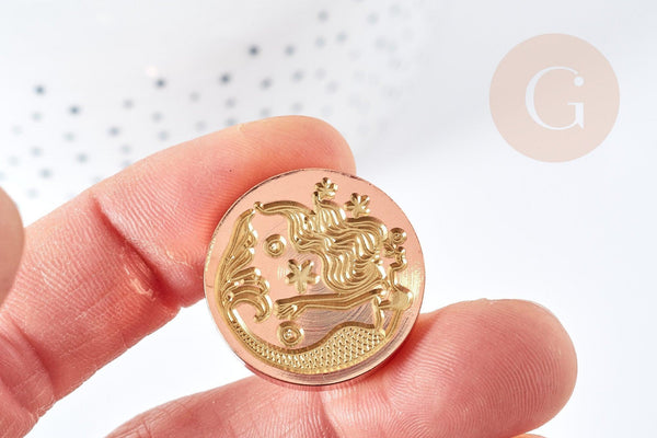 Sceau en metal Sirène or rose cire à cacheter 25mm,personnalisation invitations DIY, x1 G8531