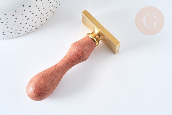 Sceau soleil cire à cacheter laiton massif manche bois 9cm, fourniture création de sceaux personnalisés pour invitation de mariage, 90mm G7748