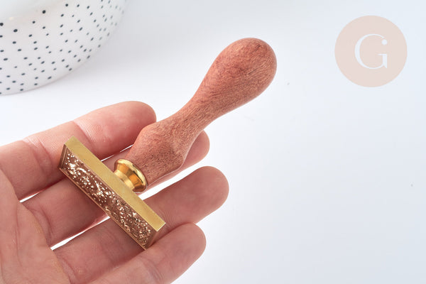 Sceau soleil cire à cacheter laiton massif manche bois 9cm, fourniture création de sceaux personnalisés pour invitation de mariage, 90mm G7748