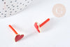 Support Boucles puces zamac doré coeur émail rouge avec anneau 11.5mm, la paire (G8609)