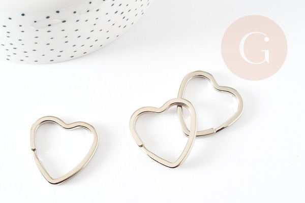 Support Cœur porte-clés fer platine 31mm, x1 (G9131)