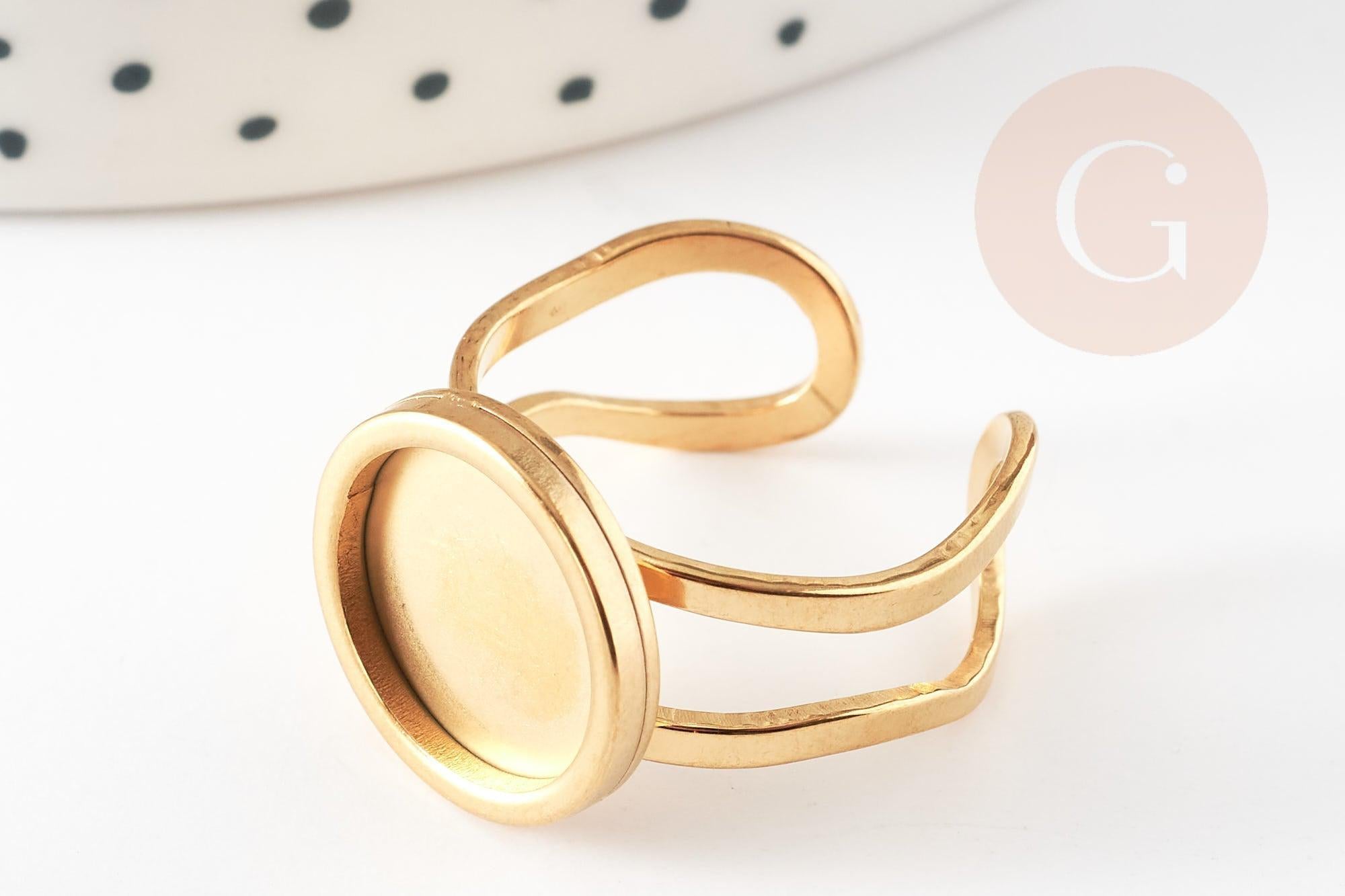 Support bague réglable pour cabochon 12mm acier doré inoxydable, x1 (G4312)